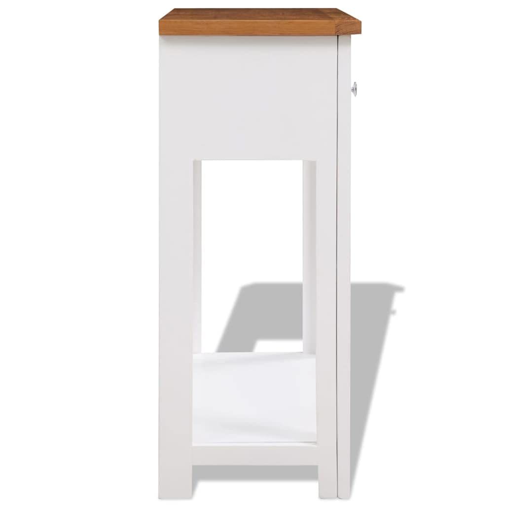 Solid Oak Wood Console Table with Two Drawers and Shelf E9477