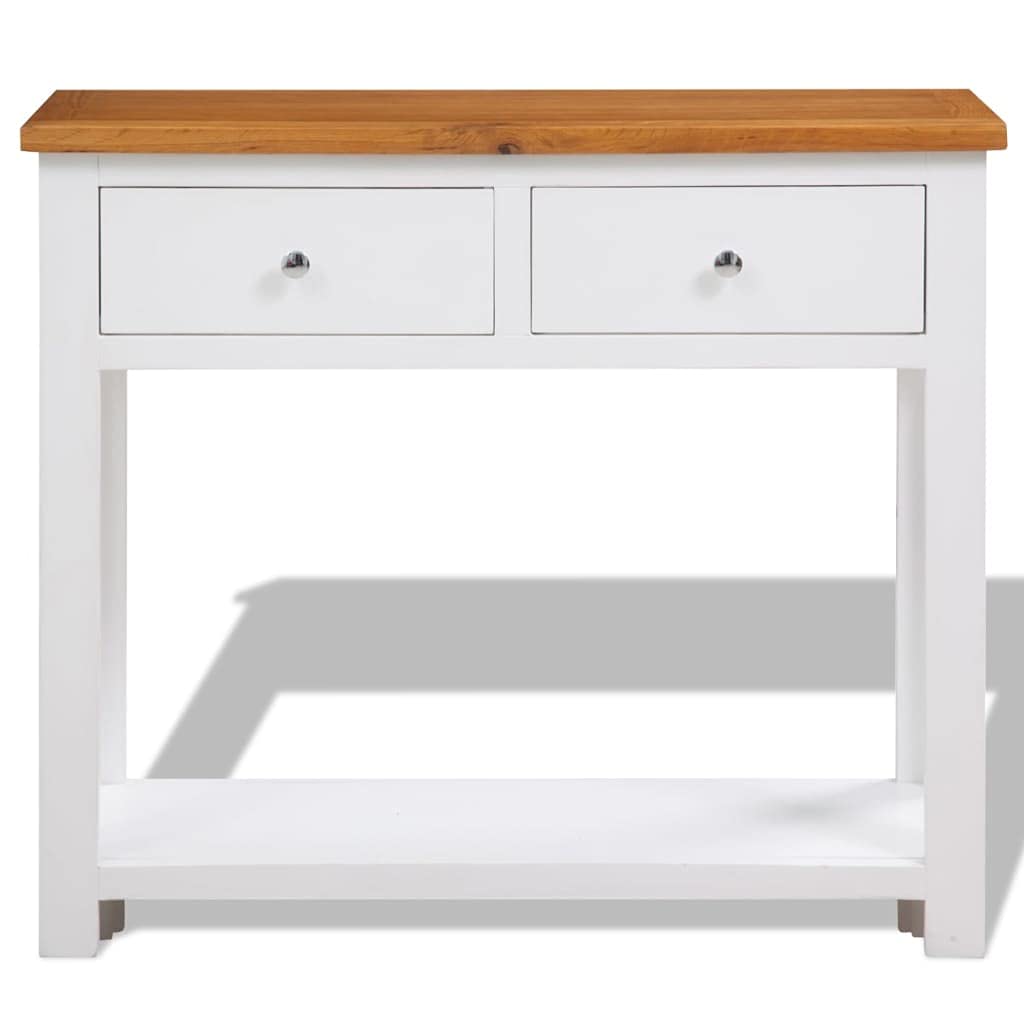 Solid Oak Wood Console Table with Two Drawers and Shelf E9477