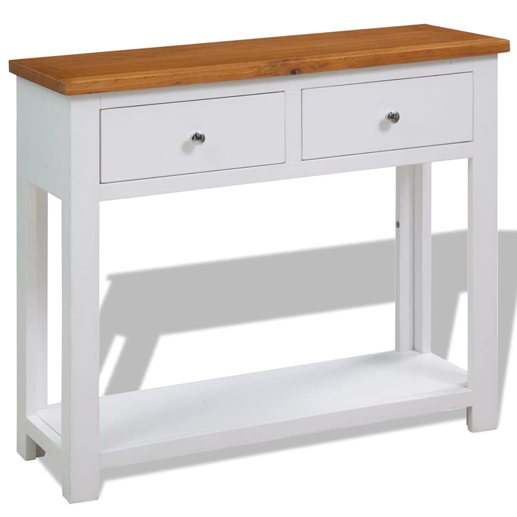Solid Oak Wood Console Table with Two Drawers and Shelf E9477