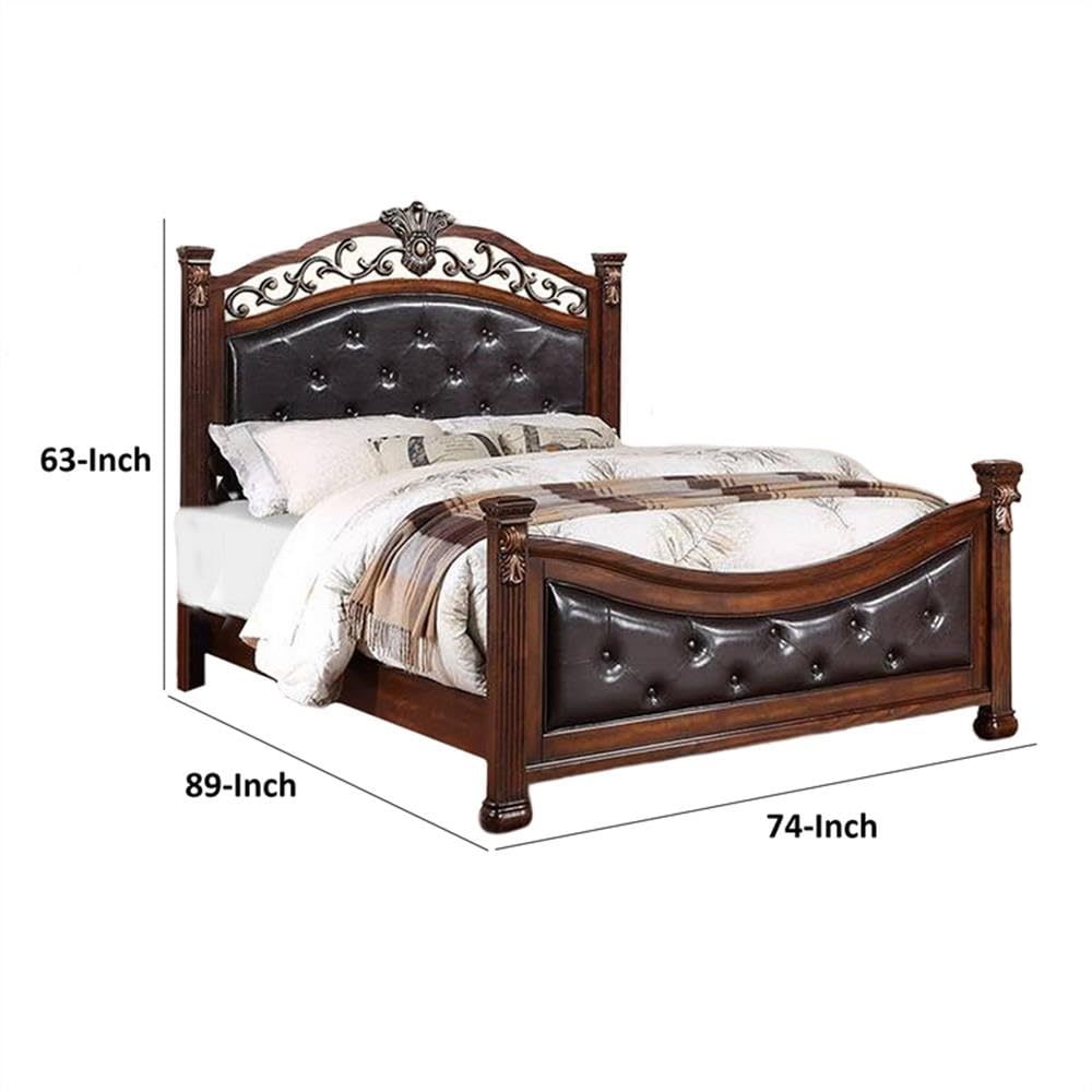 California King Bed with Tufted Vegan Faux Leather Headboard K762387