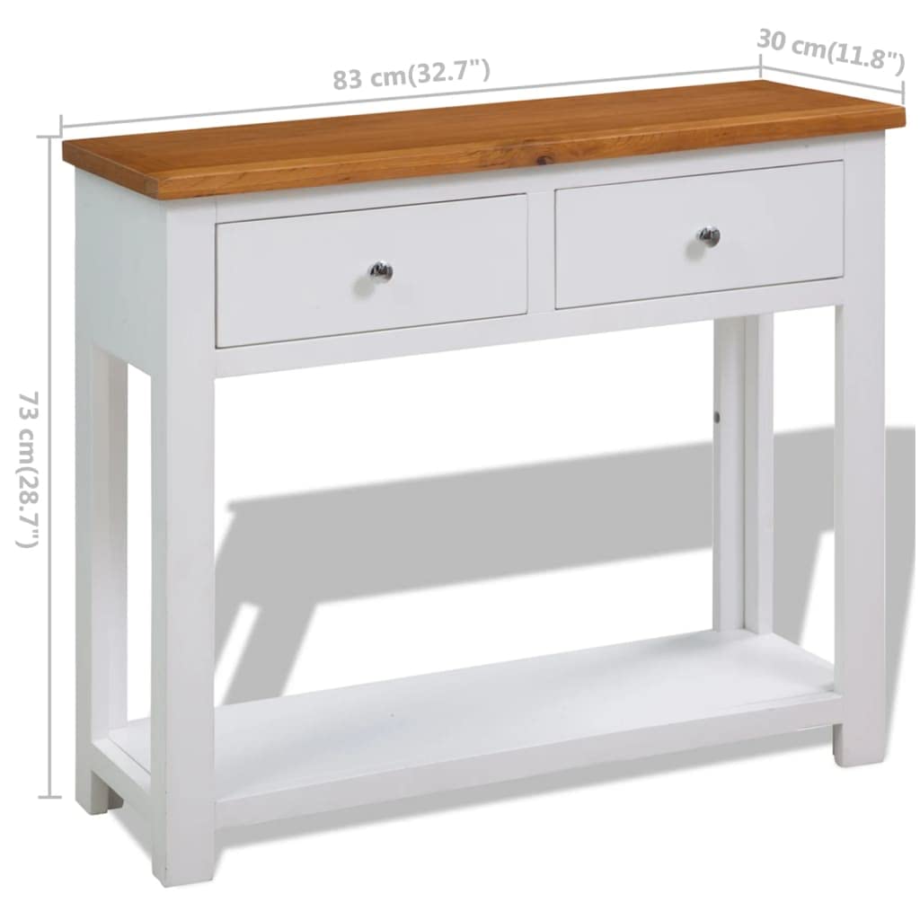 Solid Oak Wood Console Table with Two Drawers and Shelf E9477