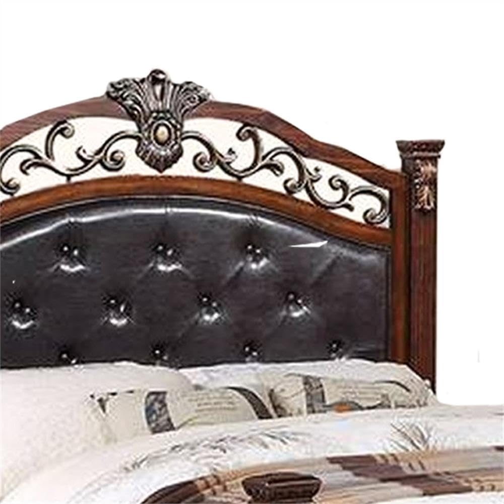 California King Bed with Tufted Vegan Faux Leather Headboard K762387