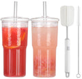 2Pcs 22oz Glass Cups with Lids and Straws N745