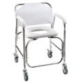 Rolling Shower Commode Chair Aluminum Frame White 250 Lb. Weight Capacity C9831