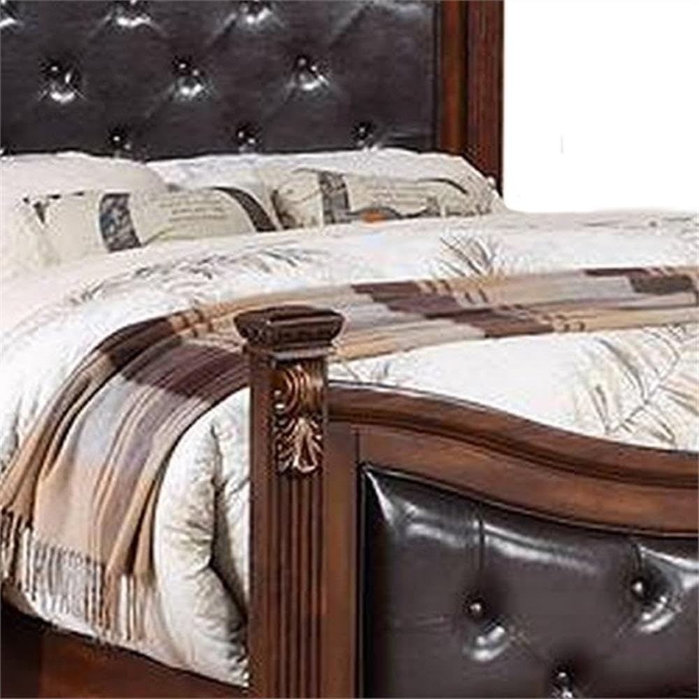 California King Bed with Tufted Vegan Faux Leather Headboard K762387