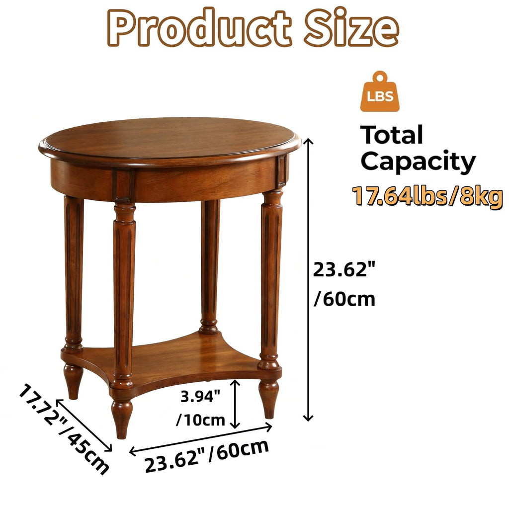 Oval Cherry Finish Wood End Table with Storage Shelf H67266
