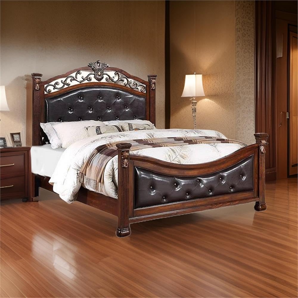 California King Bed with Tufted Vegan Faux Leather Headboard K762387