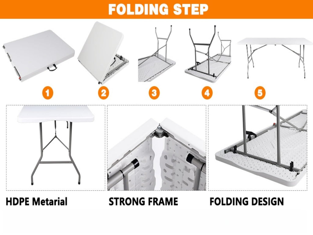 6ft Folding Table with Built in Handle & Steel Legs M8804