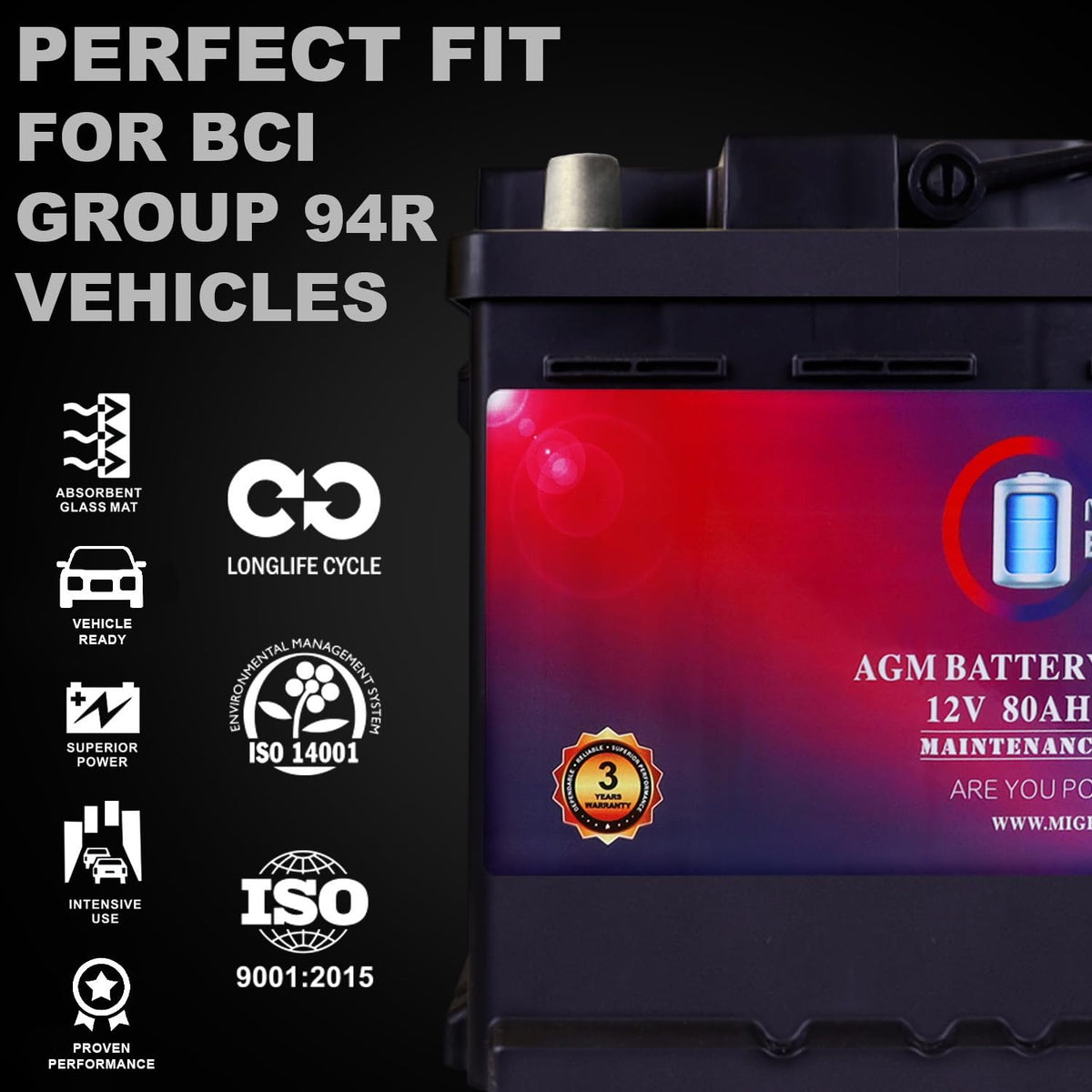 12V 80AH 850 CCA Replacement Battery R463199