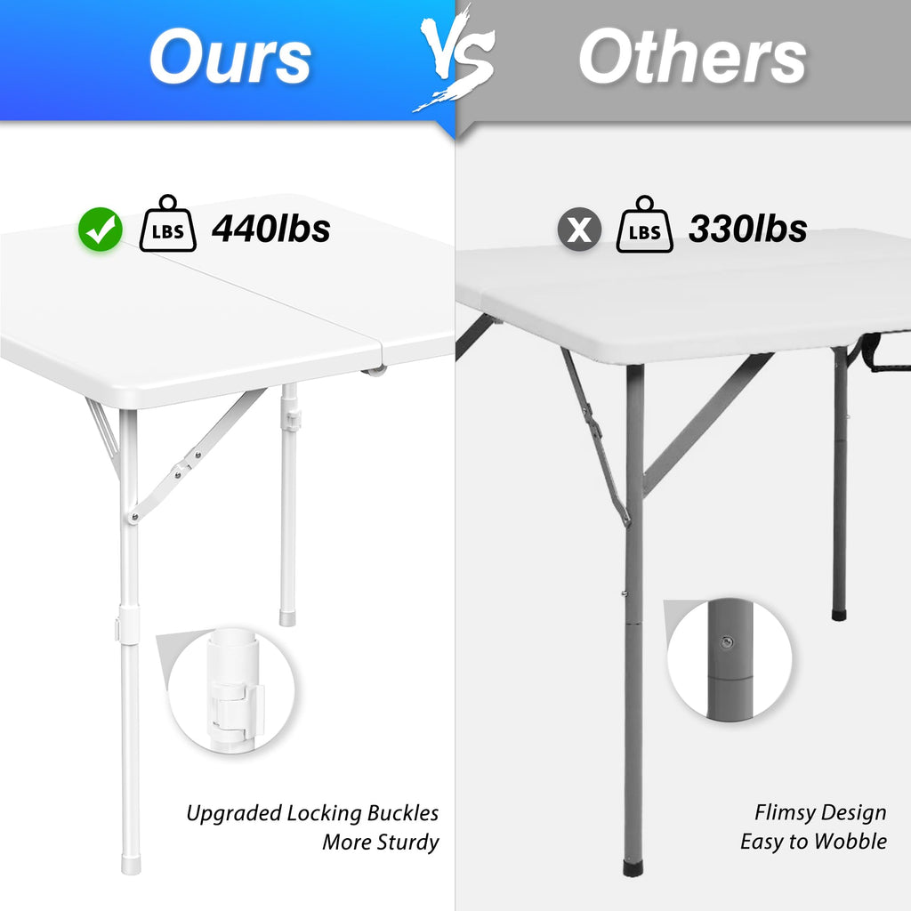 34'' Square Folding Card Table, Portable Plastic Dining Table with Carry Handle, White L568