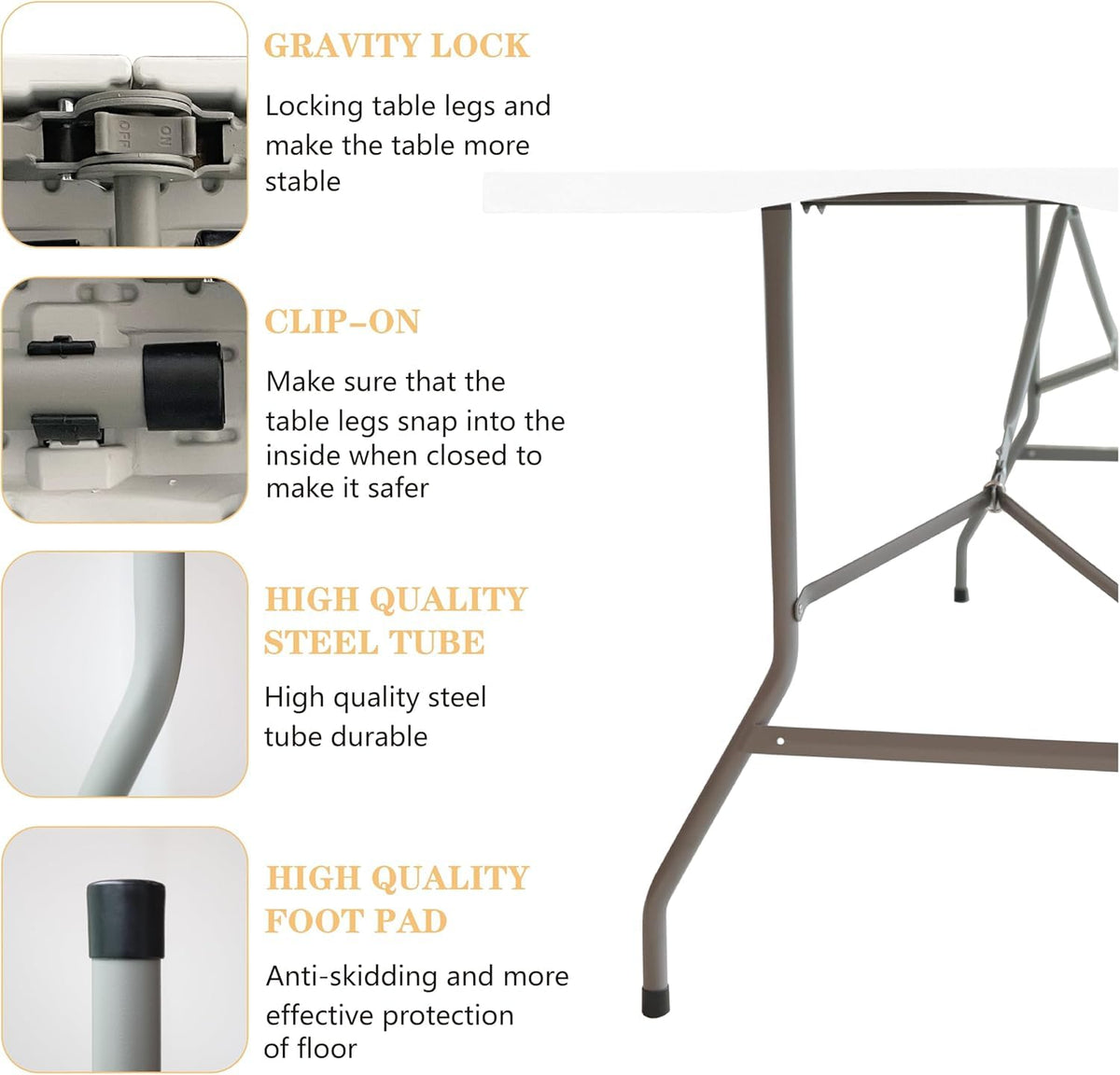 6ft Folding Table with Built in Handle & Steel Legs M8804