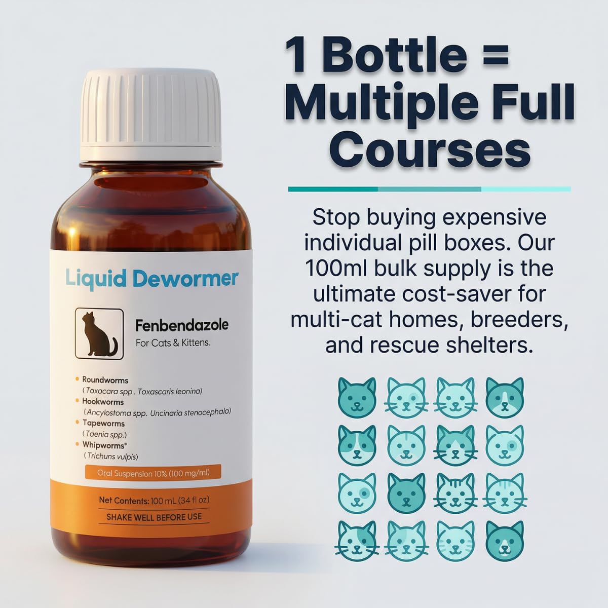 Liquid Fenbendazole Dewormer for Cats & Kittens 100ml F266