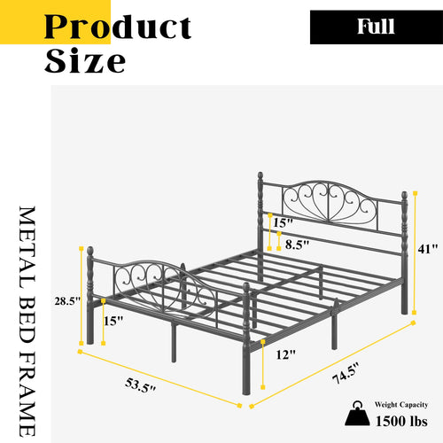 12" Metal Full Platform Bed Frame with Headboard N6250