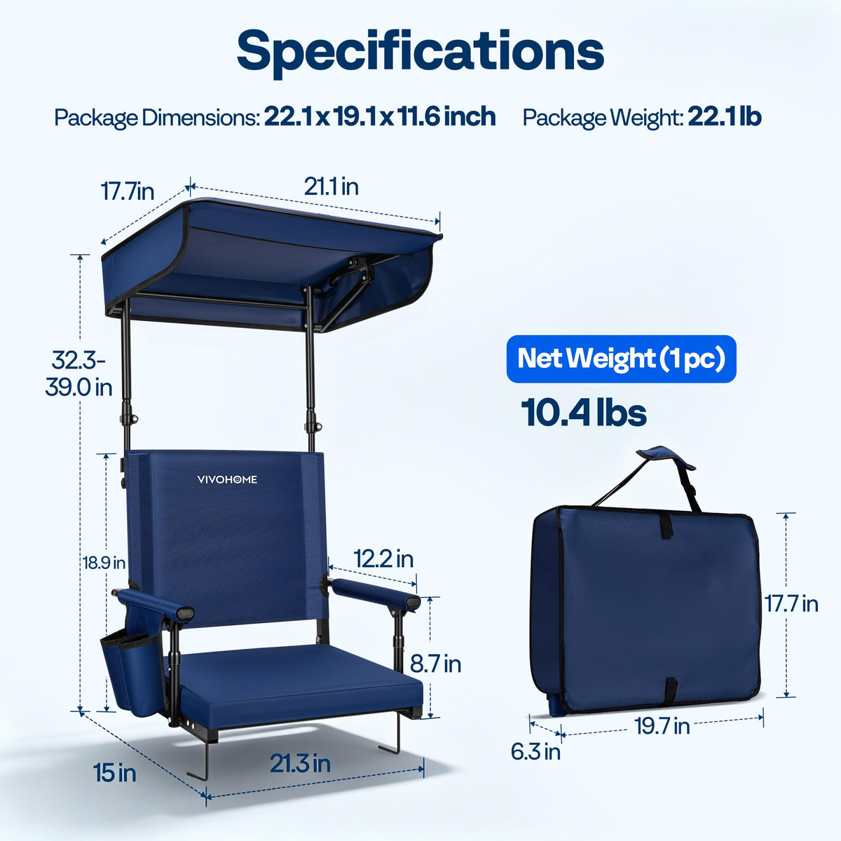 Stadium Seat with Sunshade Canopy and Back Support N6899