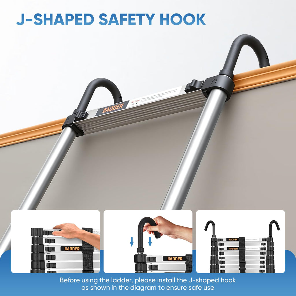 Telescoping Ladder 16.5 FT with Wheels & Hooks 330 lbs T432