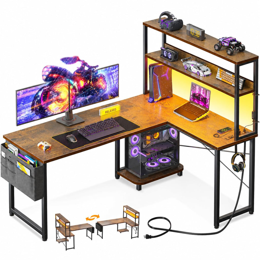 53" L Shaped Gaming Desk with Shelves C32467