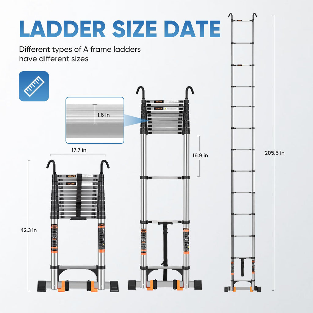 Telescoping Ladder 16.5 FT with Wheels & Hooks 330 lbs T432