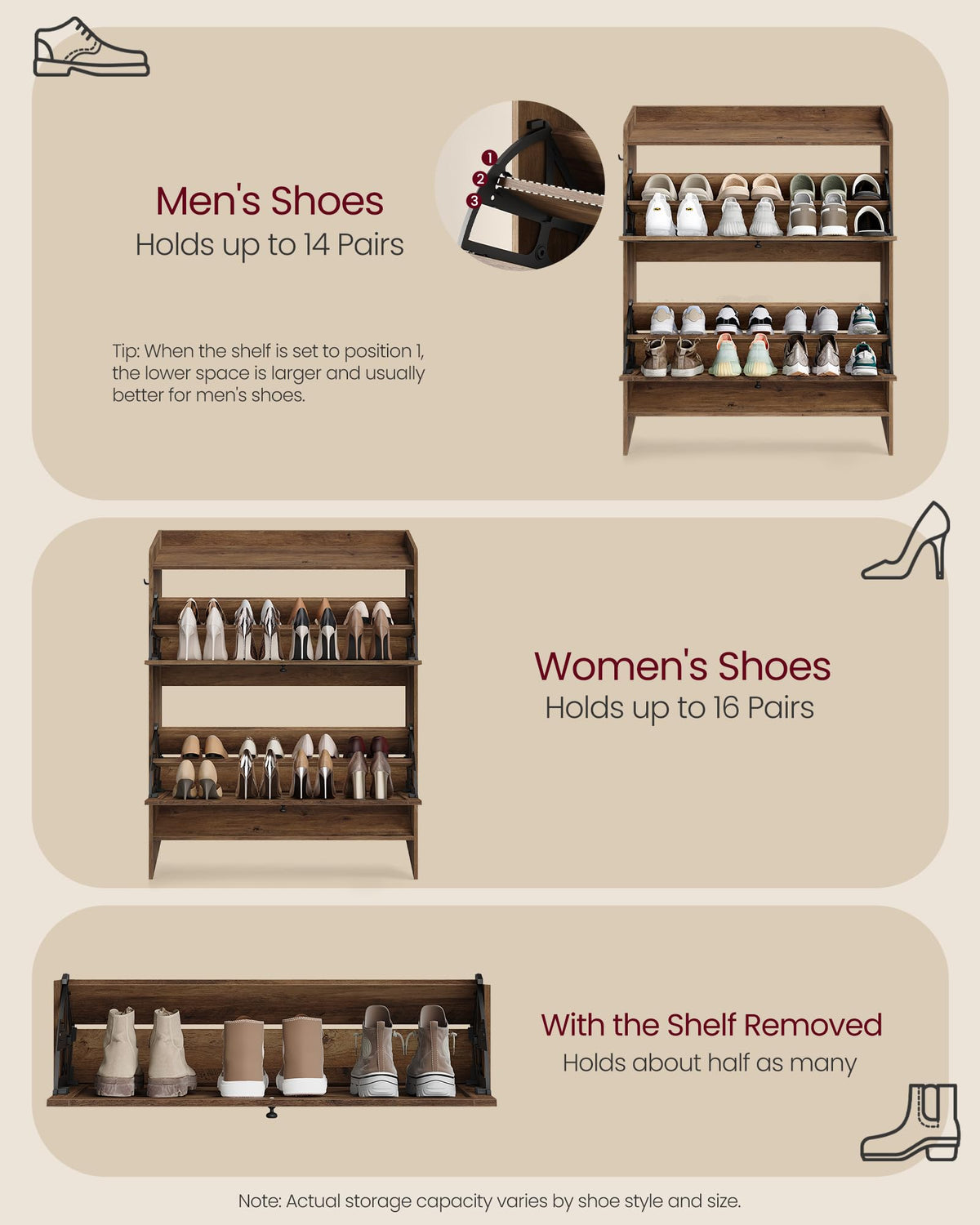 Narrow Shoe Storage Cabinet with 2 Flip Drawers I980402
