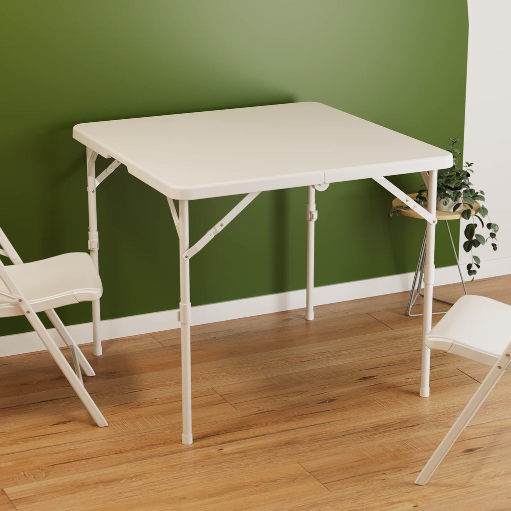 34'' Square Folding Card Table, Portable Plastic Dining Table with Carry Handle, White L568