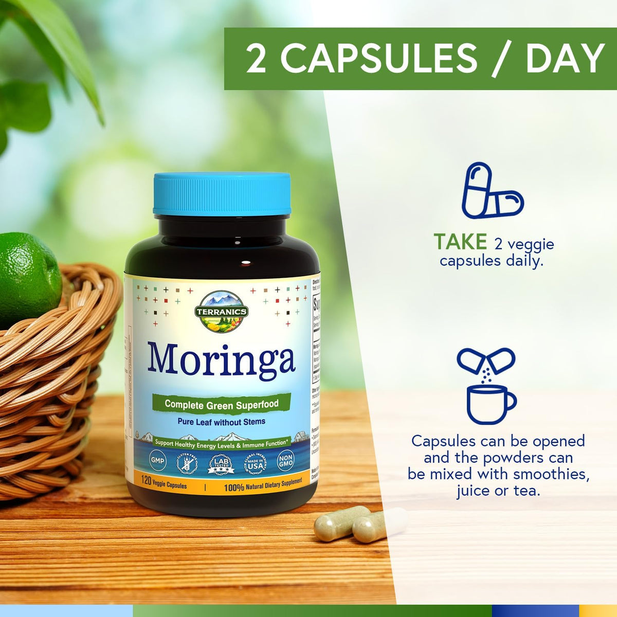 Moringa Oleifera Leaf Powder 120 Vegan Caps H196149