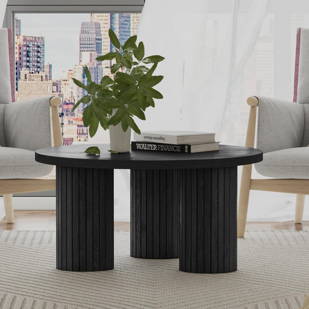 Round Wood Coffee Table with Fluted Legs U991190