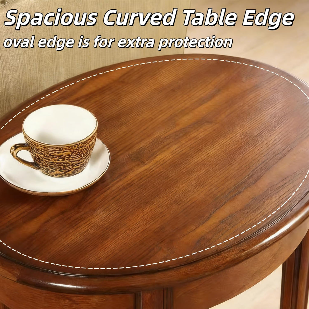 Oval Cherry Finish Wood End Table with Storage Shelf H67266
