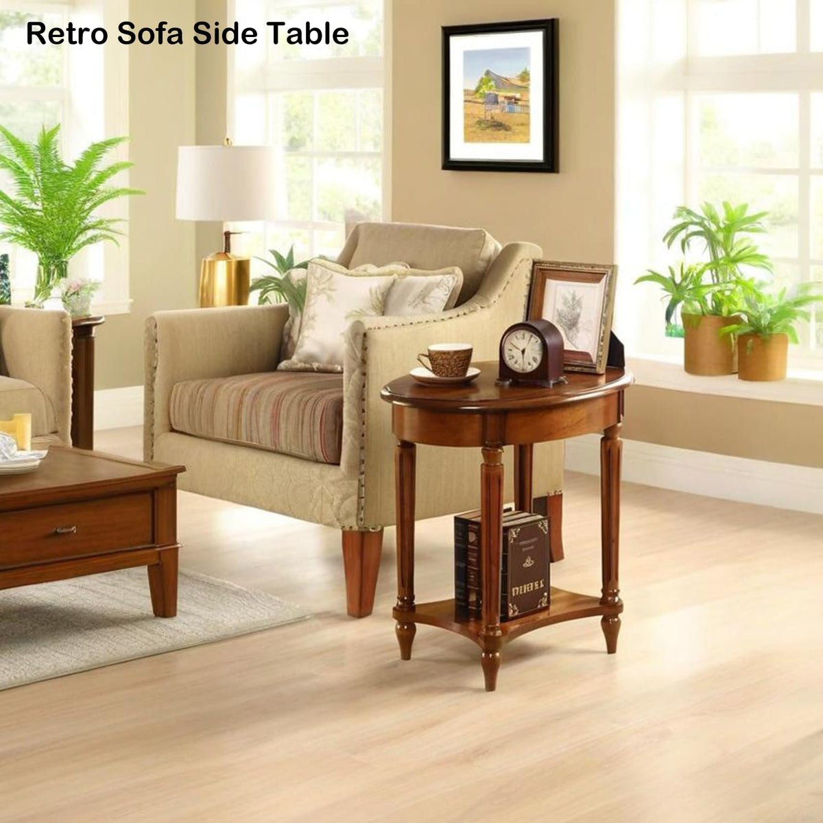 Oval Cherry Finish Wood End Table with Storage Shelf H67266