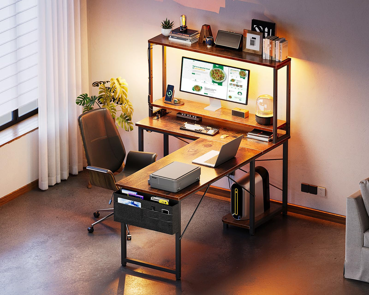 53" L Shaped Gaming Desk with Shelves C32467