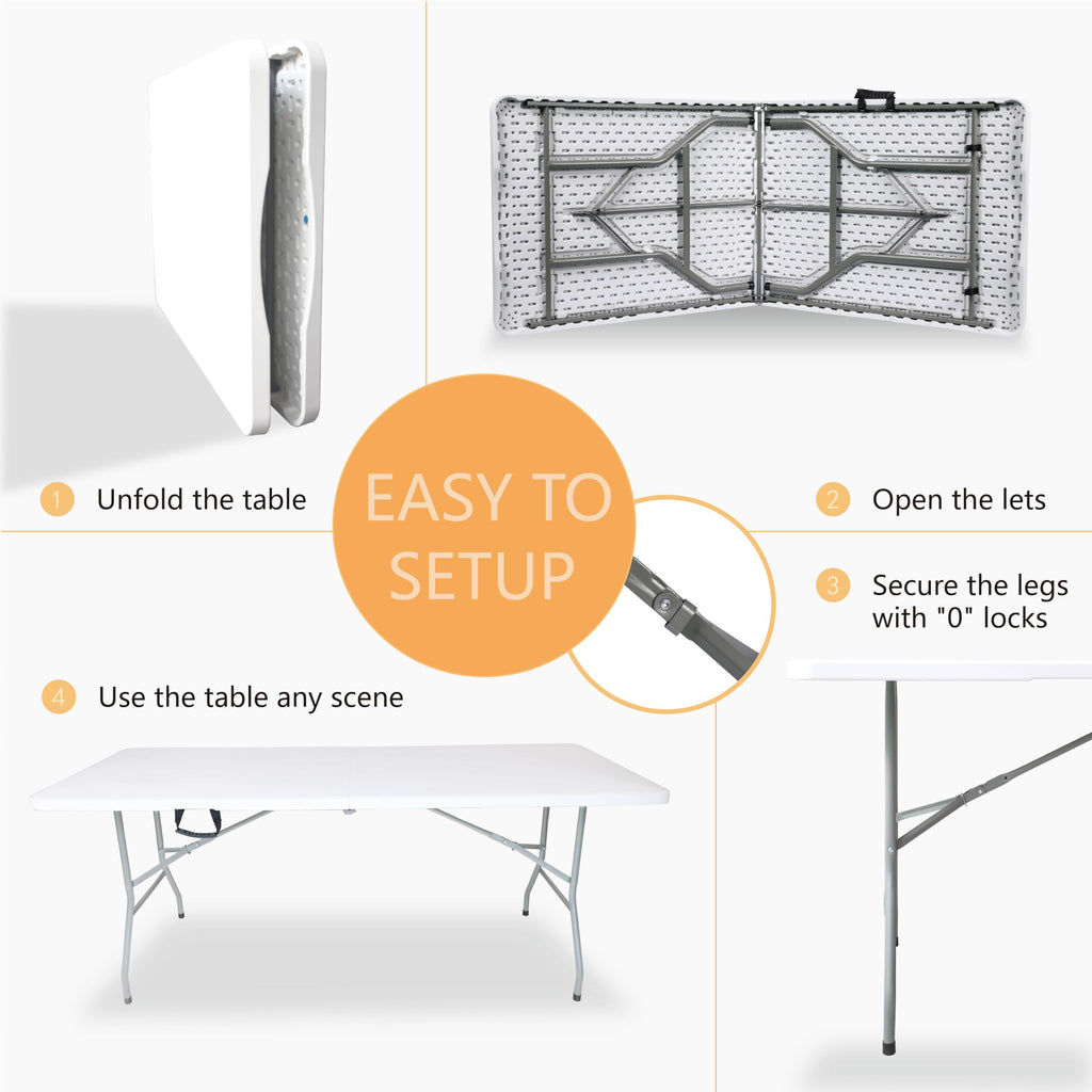 6ft Folding Table with Built in Handle & Steel Legs M8804