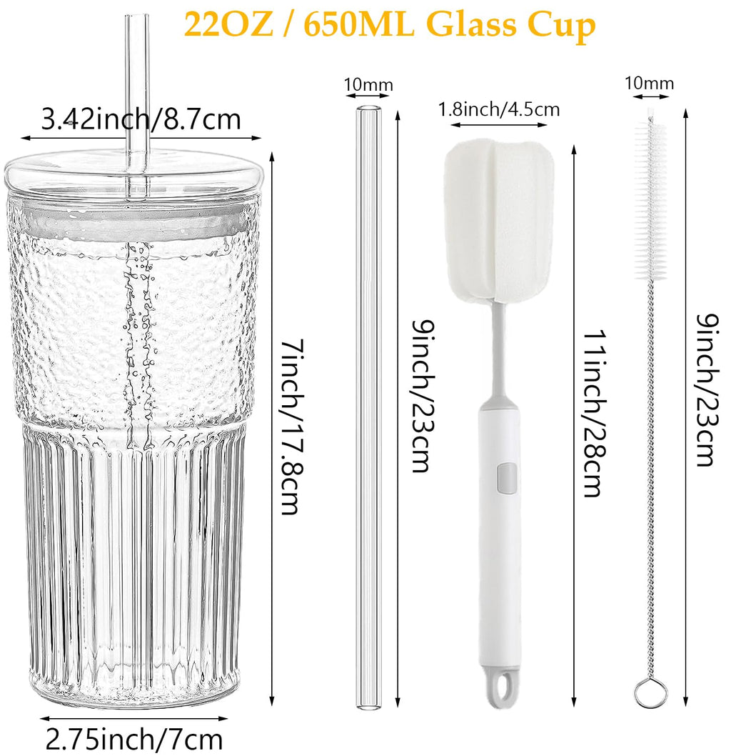 2Pcs 22oz Glass Cups with Lids and Straws N745