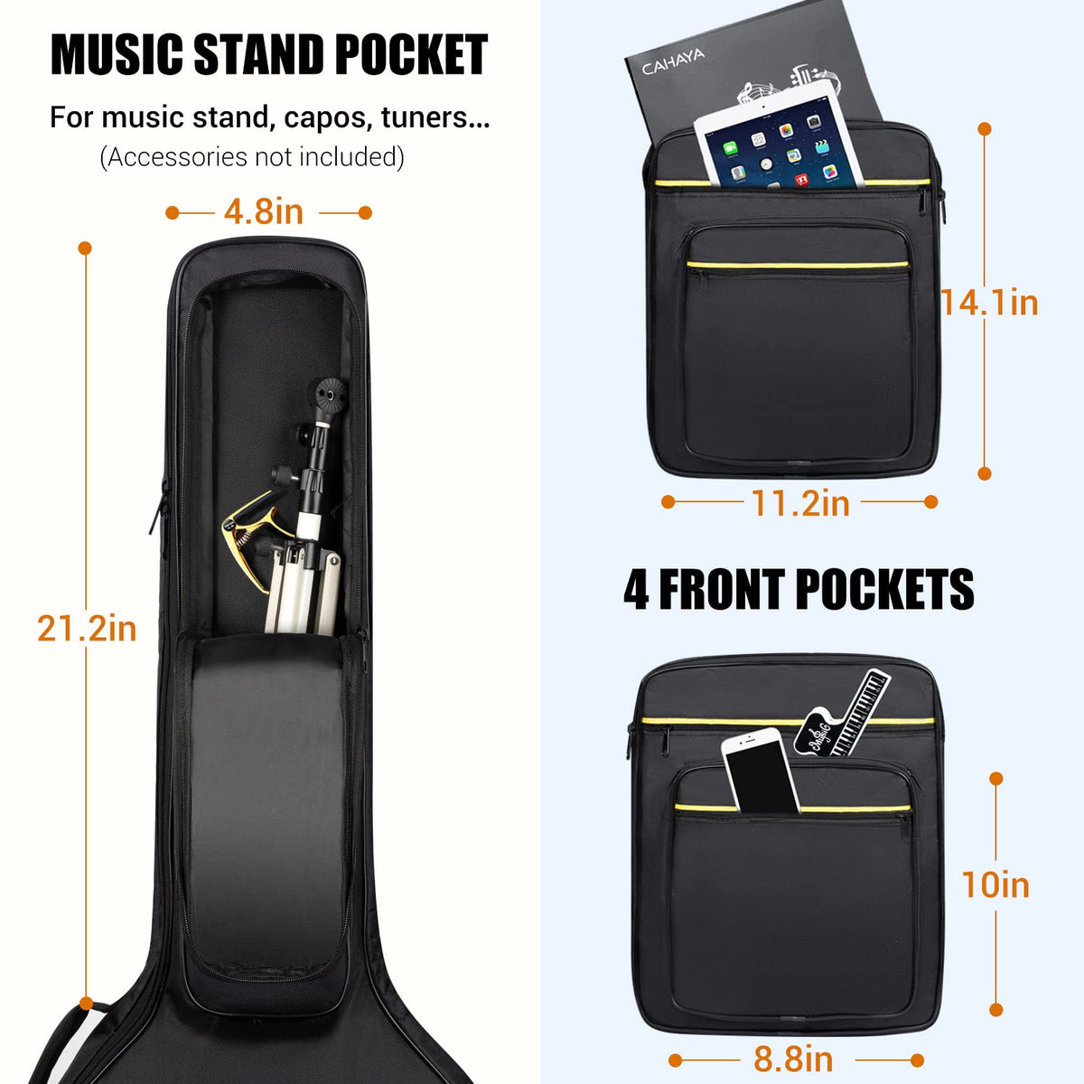 44 Inch Guitar Bag Multi-pockets 0.47in Thick Padding Water Resistent Gig Bag V9964