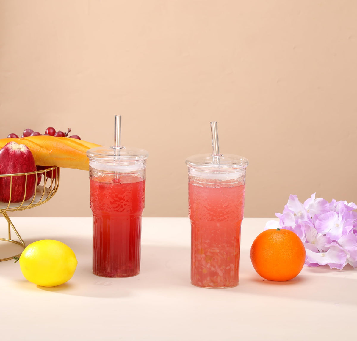 2Pcs 22oz Glass Cups with Lids and Straws N745