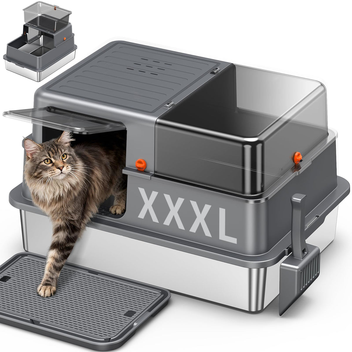 XXXL Stainless Steel Litter Box with Lid M30190