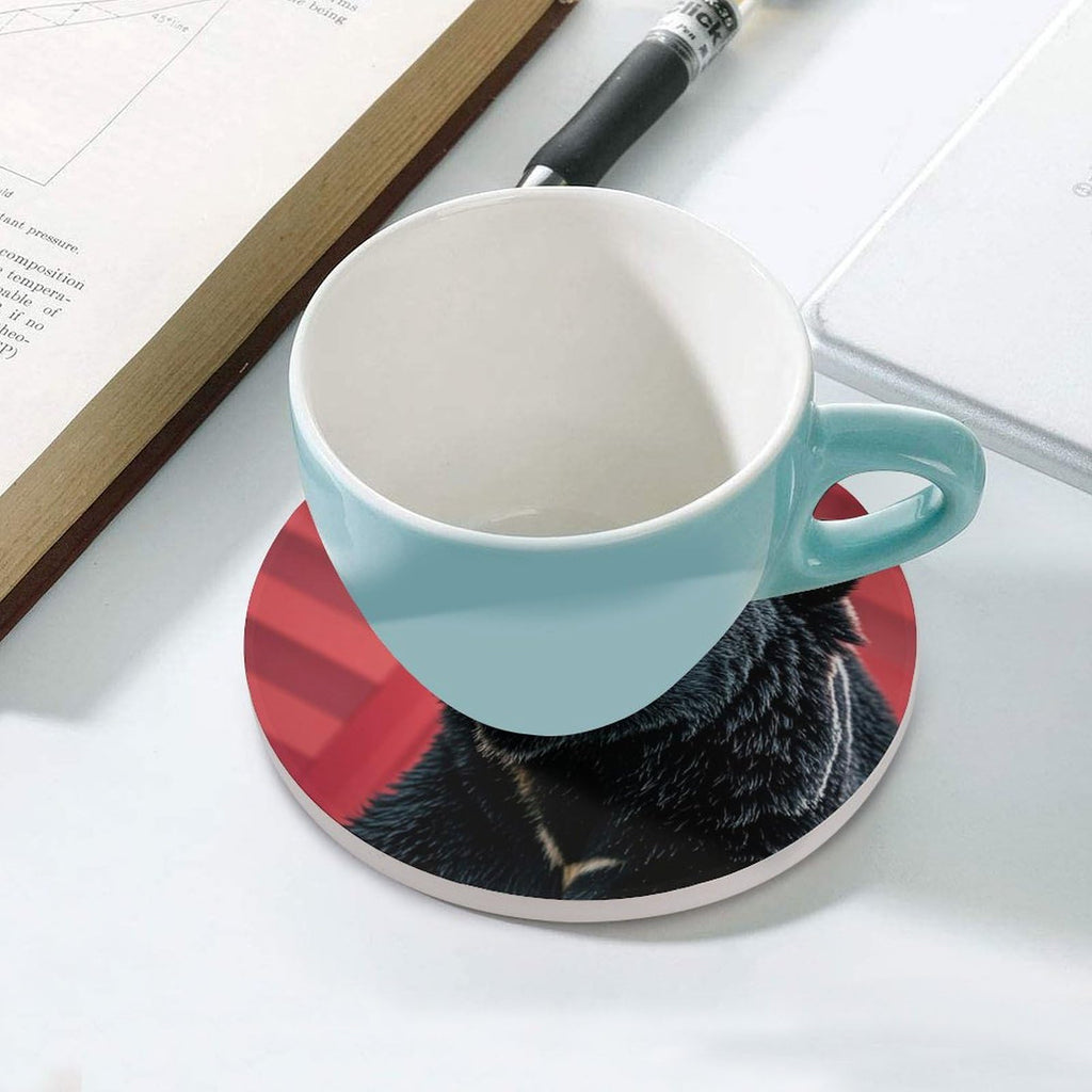 Ceramic Coaster Set of 6 Black Bear Red and Black Plaid Round Coasters T507009