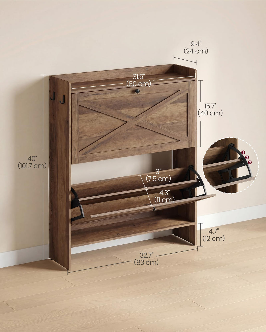Narrow Shoe Storage Cabinet with 2 Flip Drawers I980402