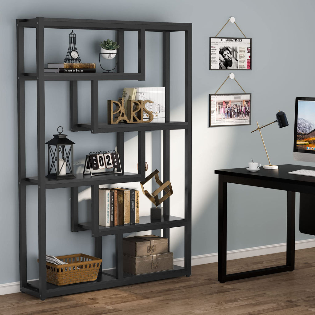 6-Shelf 69 Inch Tall Black Bookshelf T431