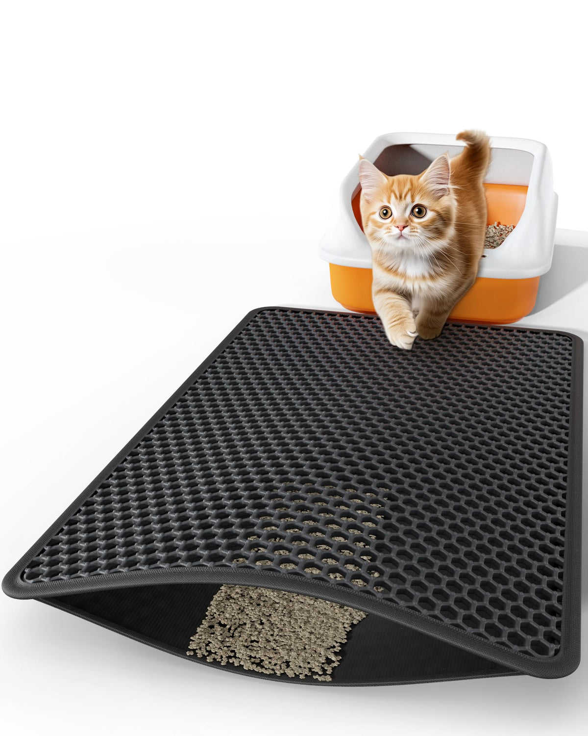 Double-Layer Urine-Proof Black Cat Litter Mat F3396
