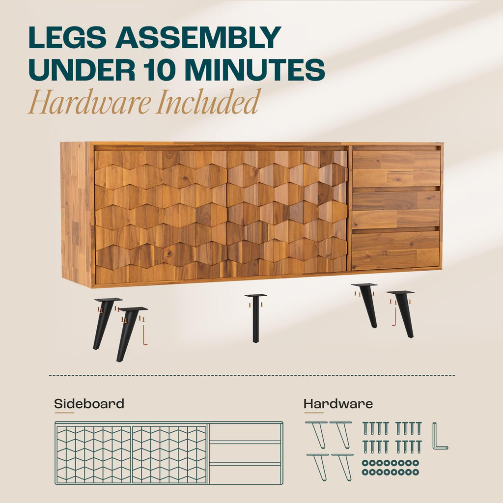 Teak Brown 2 Doors 3 Drawers Sideboard N5503