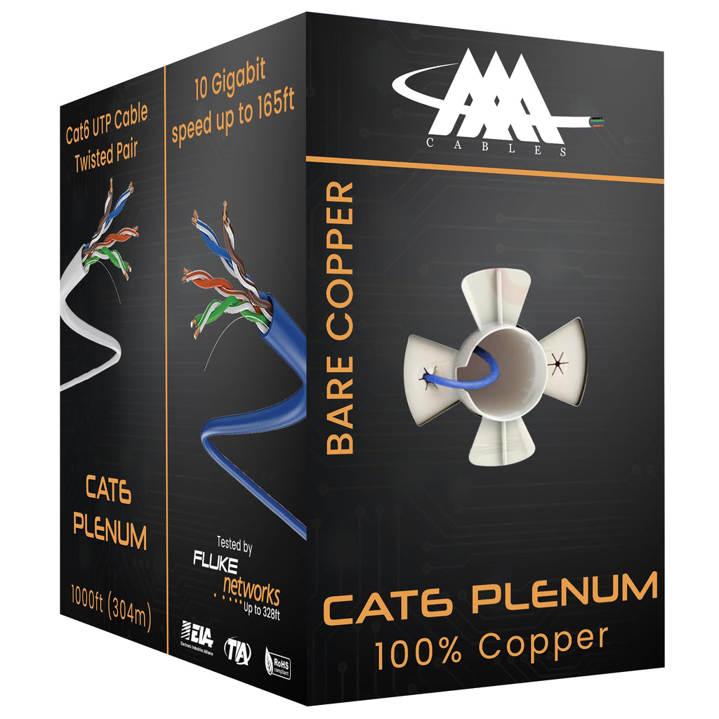 Cat6 Plenum Cable 1000Ft Bare Copper 23AWG Blue M93154