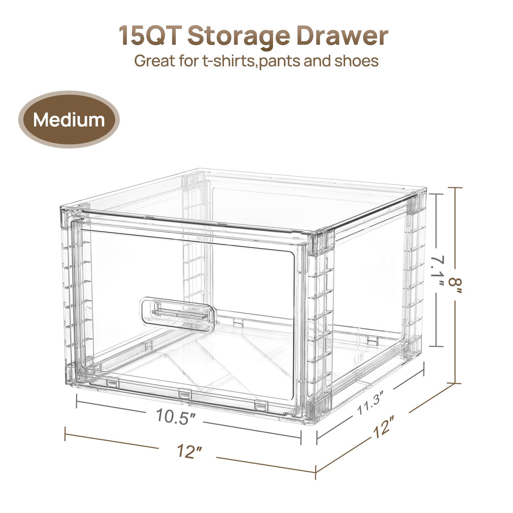 Clear Stackable Storage Drawers 4 Pack 15QT H6842