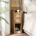 Narrow Rattan Wood Nightstand with 2 Drawers Q1896