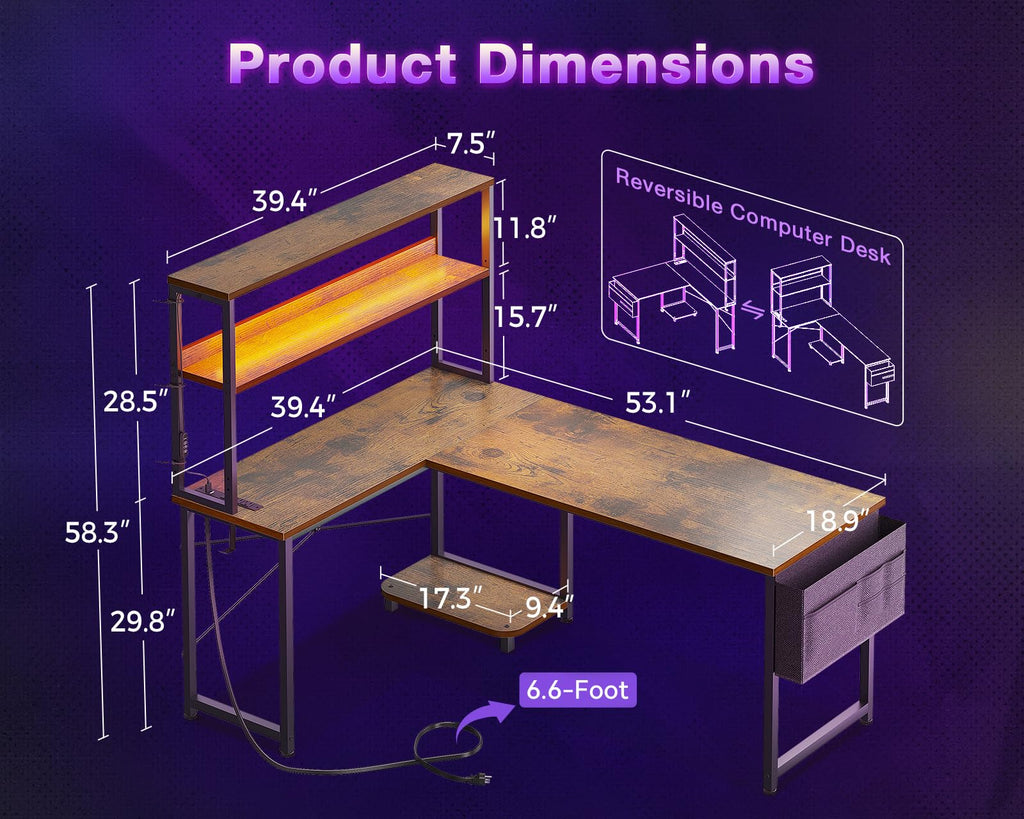 53" L Shaped Gaming Desk with Shelves C32467