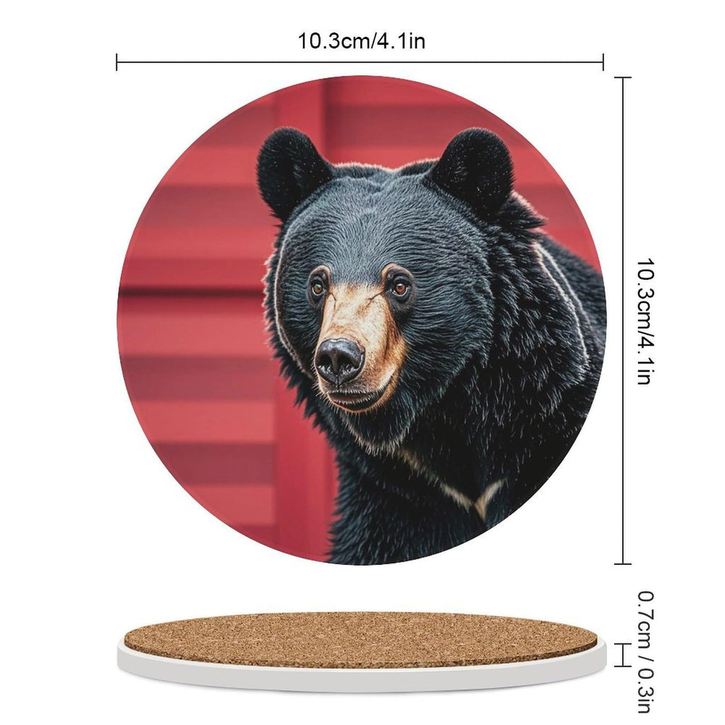 Ceramic Coaster Set of 6 Black Bear Red and Black Plaid Round Coasters T507009