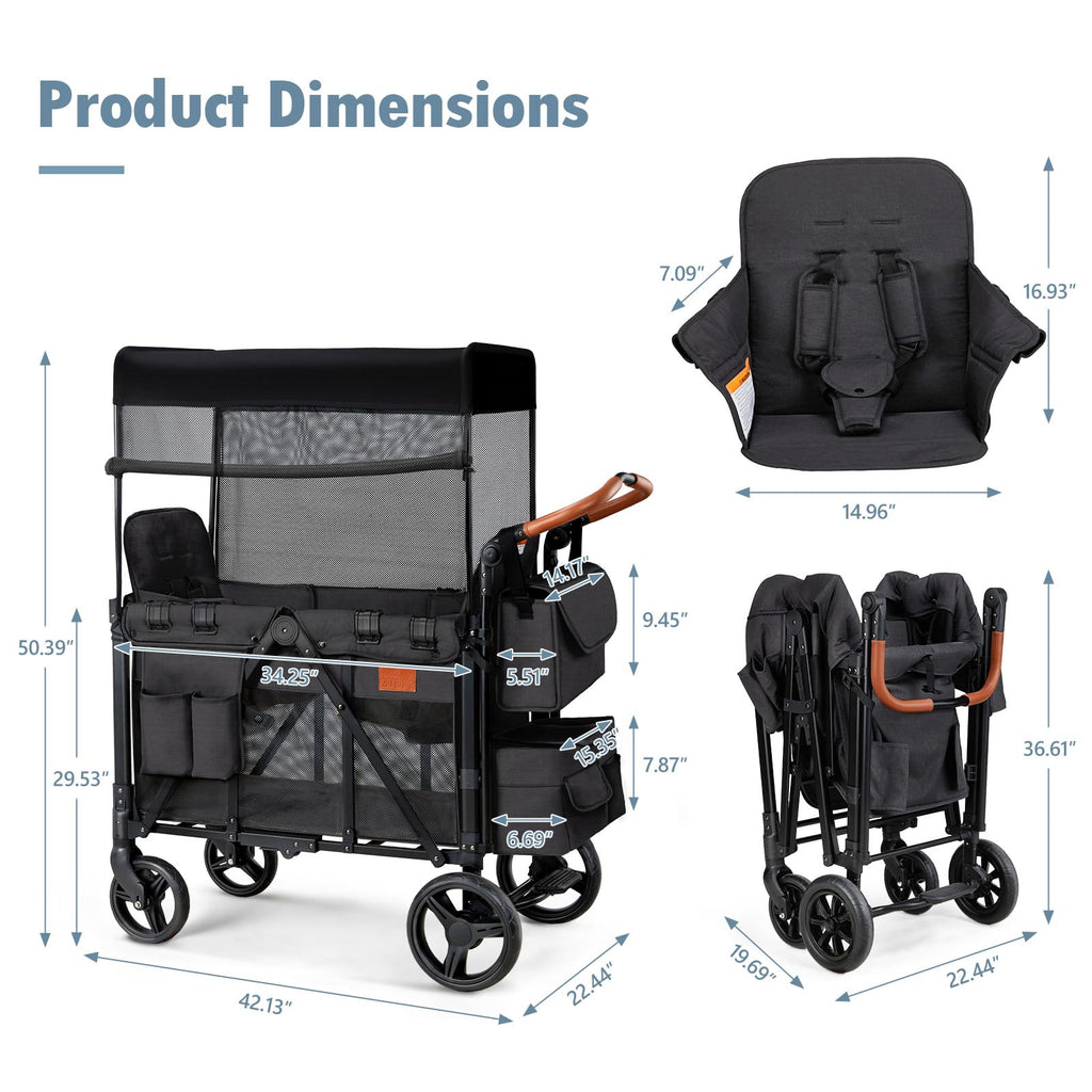 Foldable All-Terrain Double Wagon Stroller with Canopy I34520