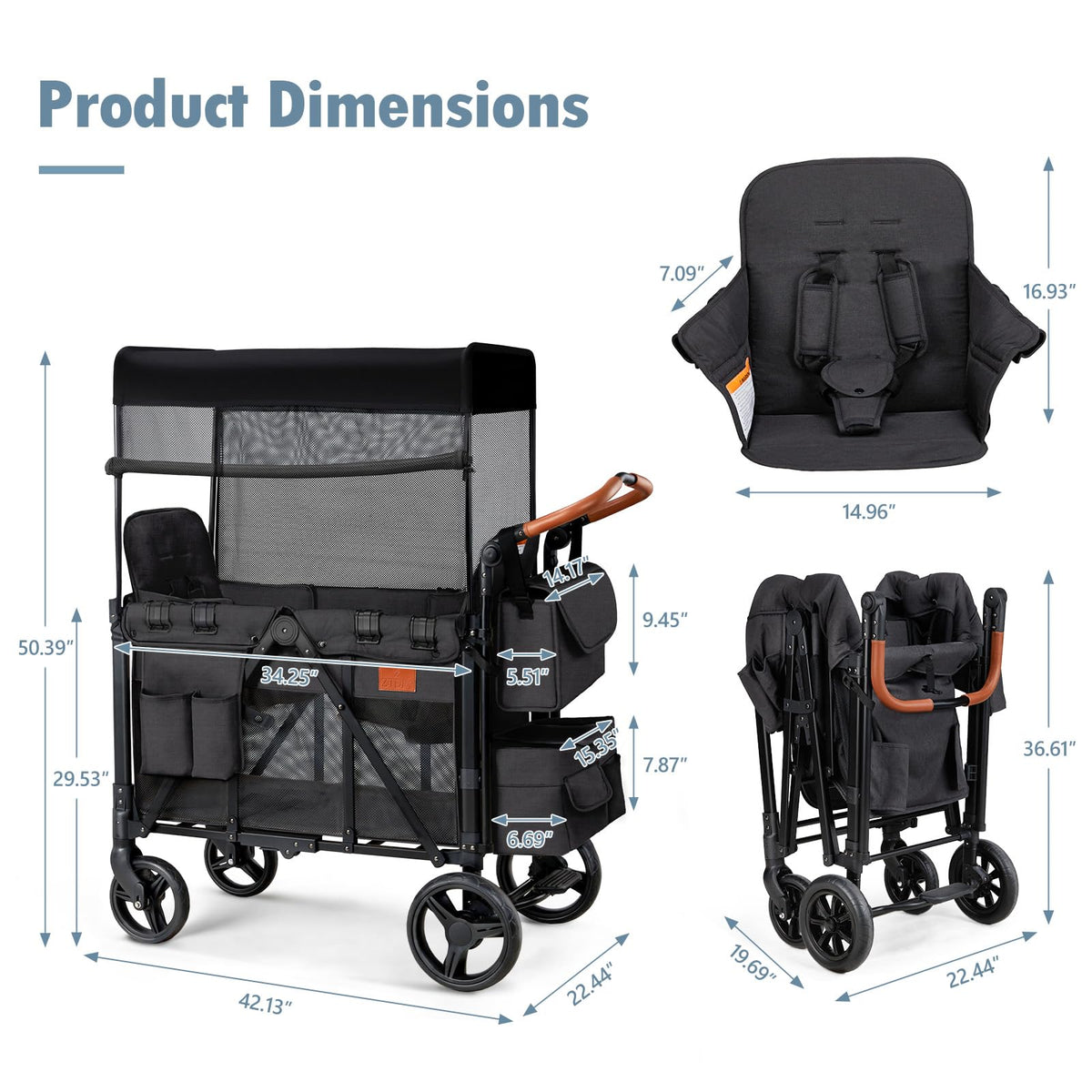 Foldable All-Terrain Double Wagon Stroller with Canopy I34520