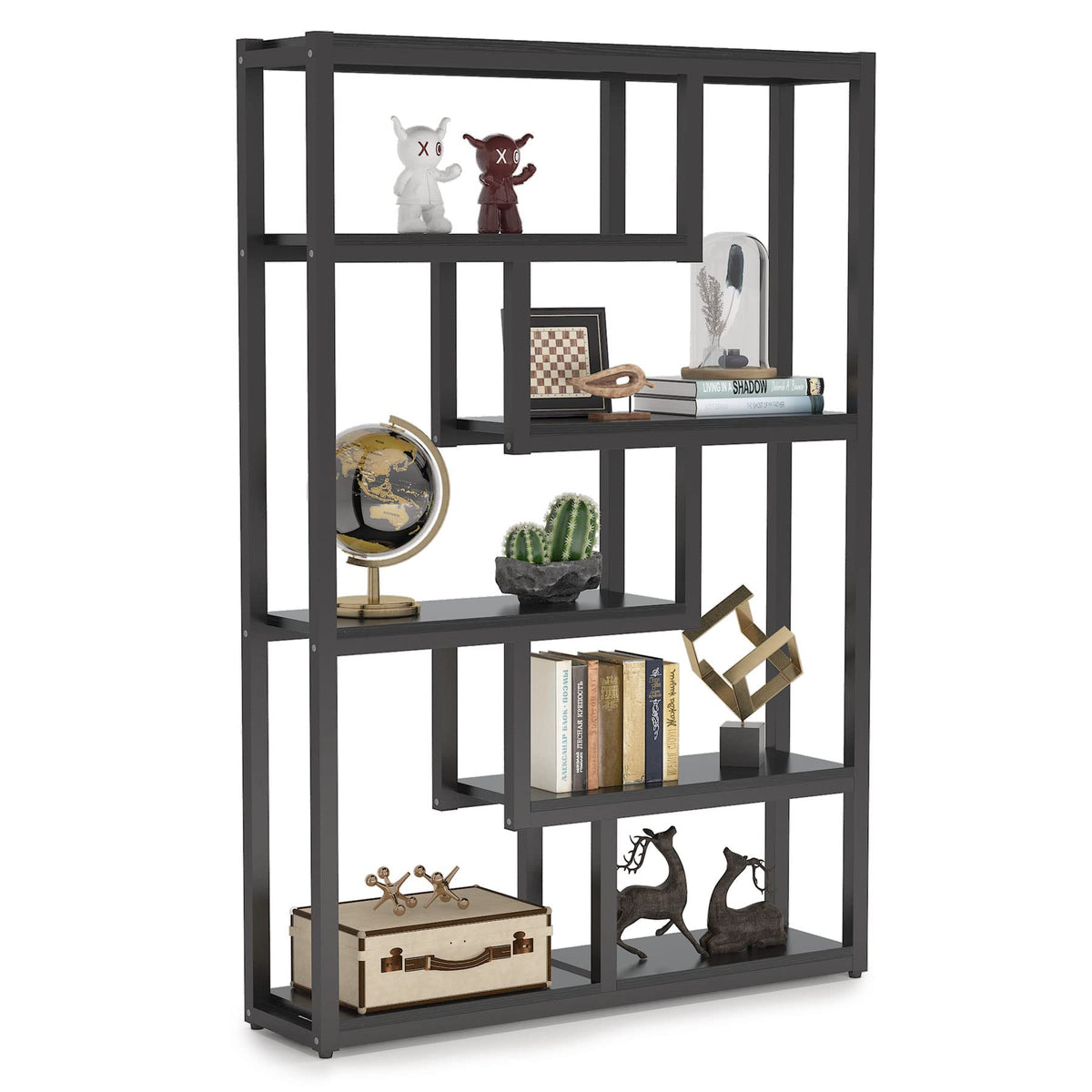 6-Shelf 69 Inch Tall Black Bookshelf T431