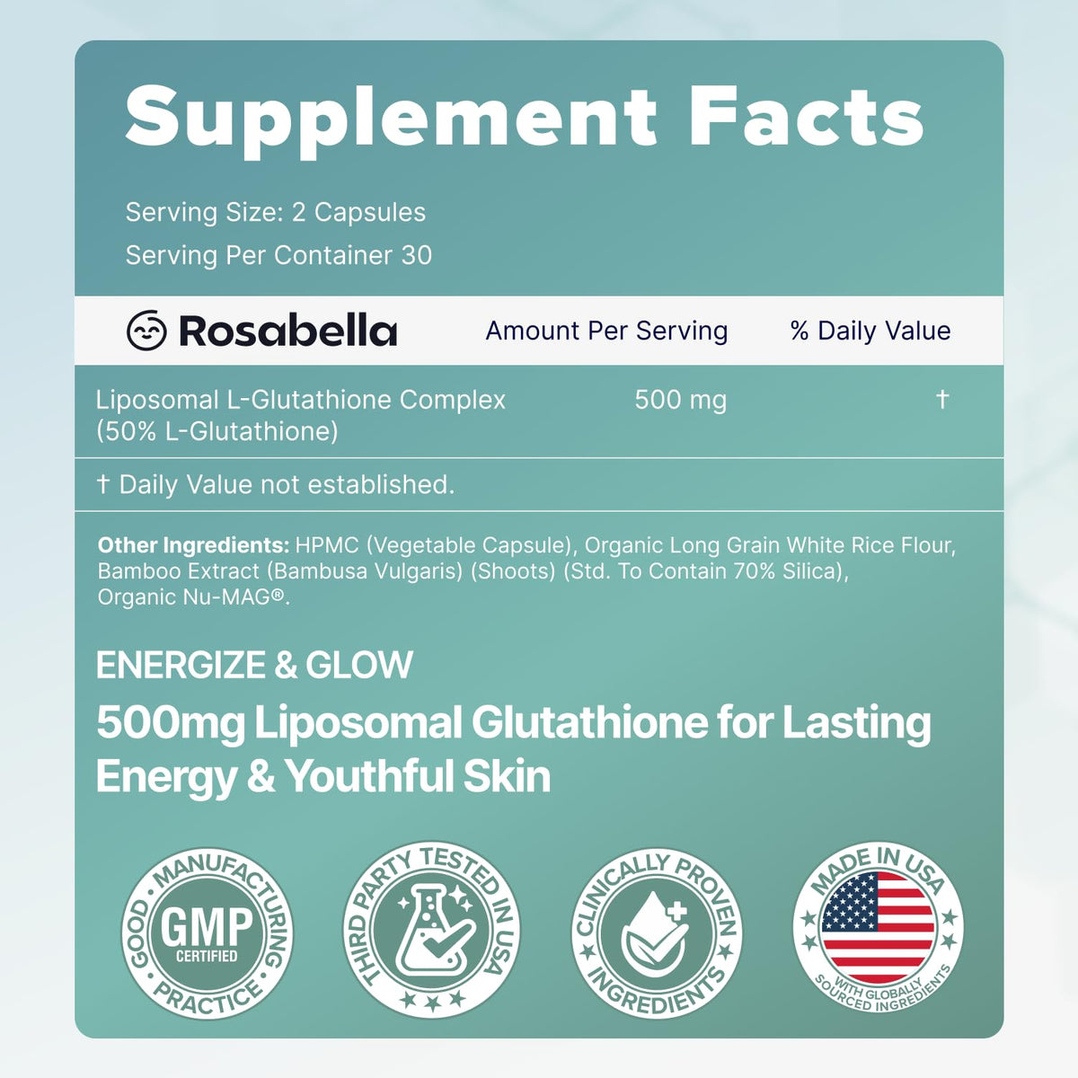 500mg Glutathione Supplement 60 Capsules F63594