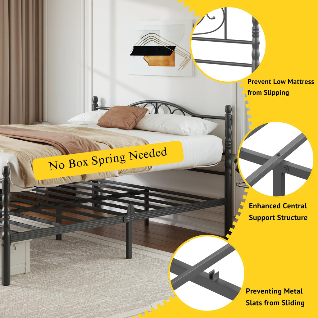 12" Metal Full Platform Bed Frame with Headboard N6250
