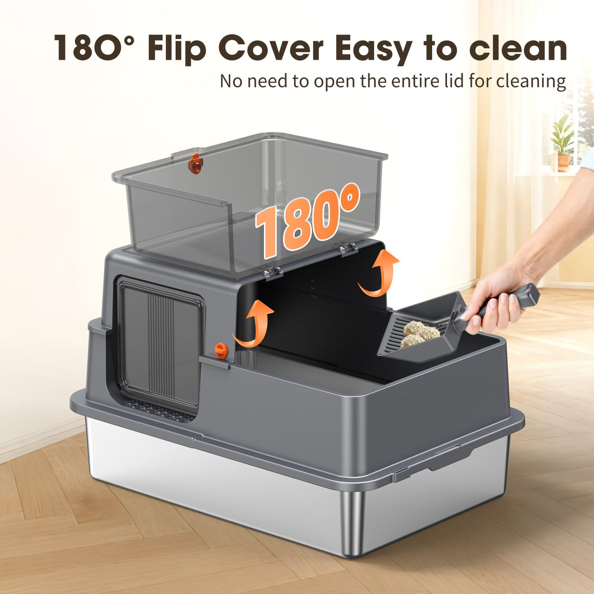 XXXL Stainless Steel Litter Box with Lid M30190
