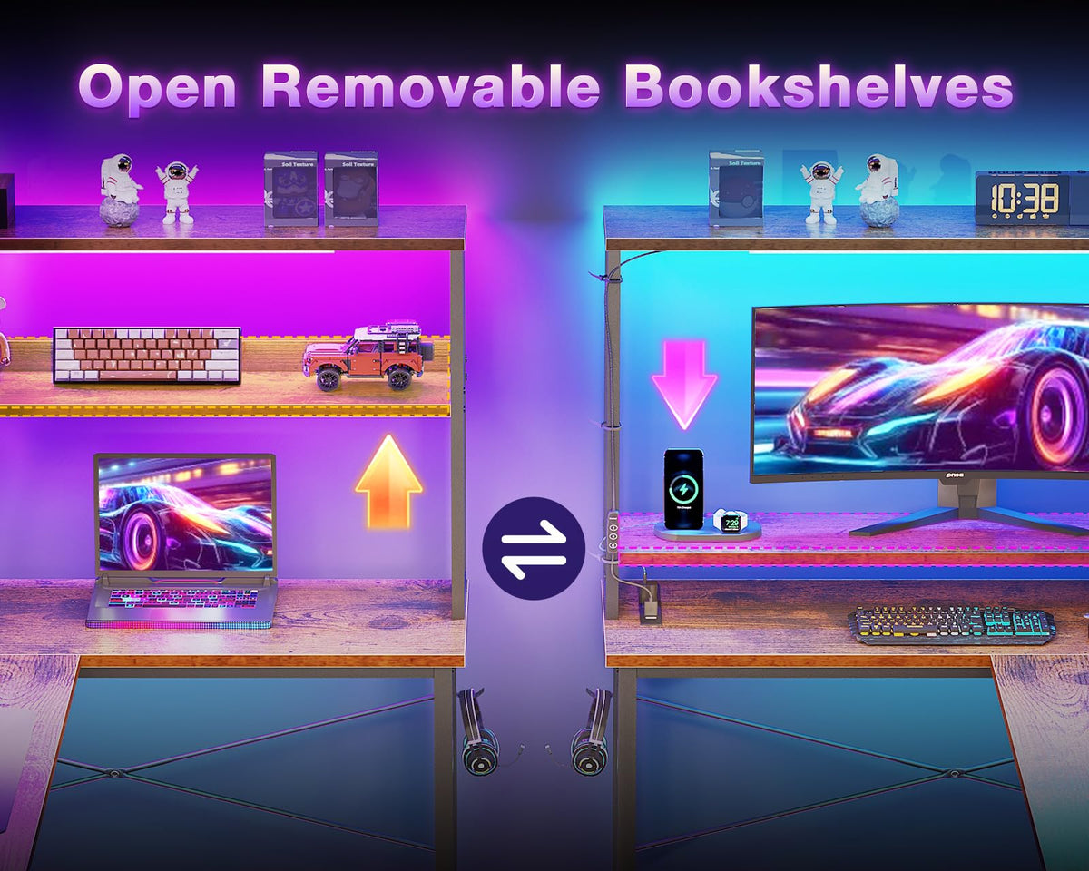 53" L Shaped Gaming Desk with Shelves C32467
